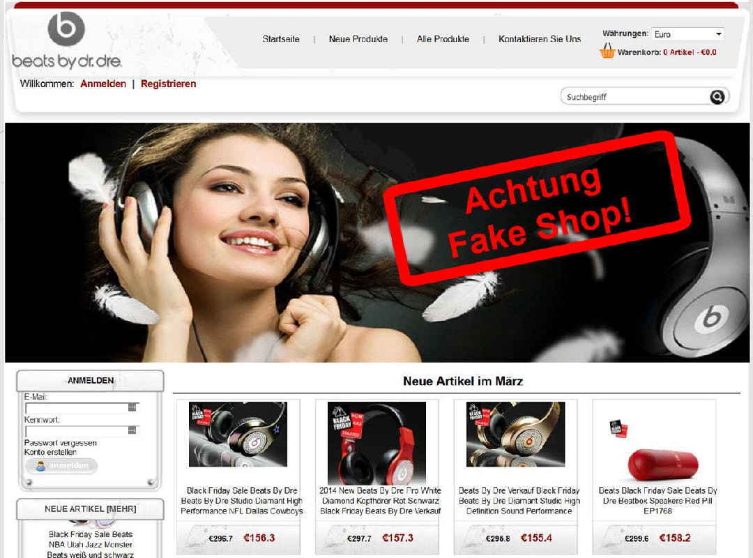 Beats by Dre Fake Shop Example - Easy to Detect
